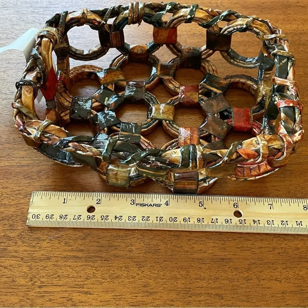 NWT Handcrafted Basket From Brazil Brown Red Black and Tan